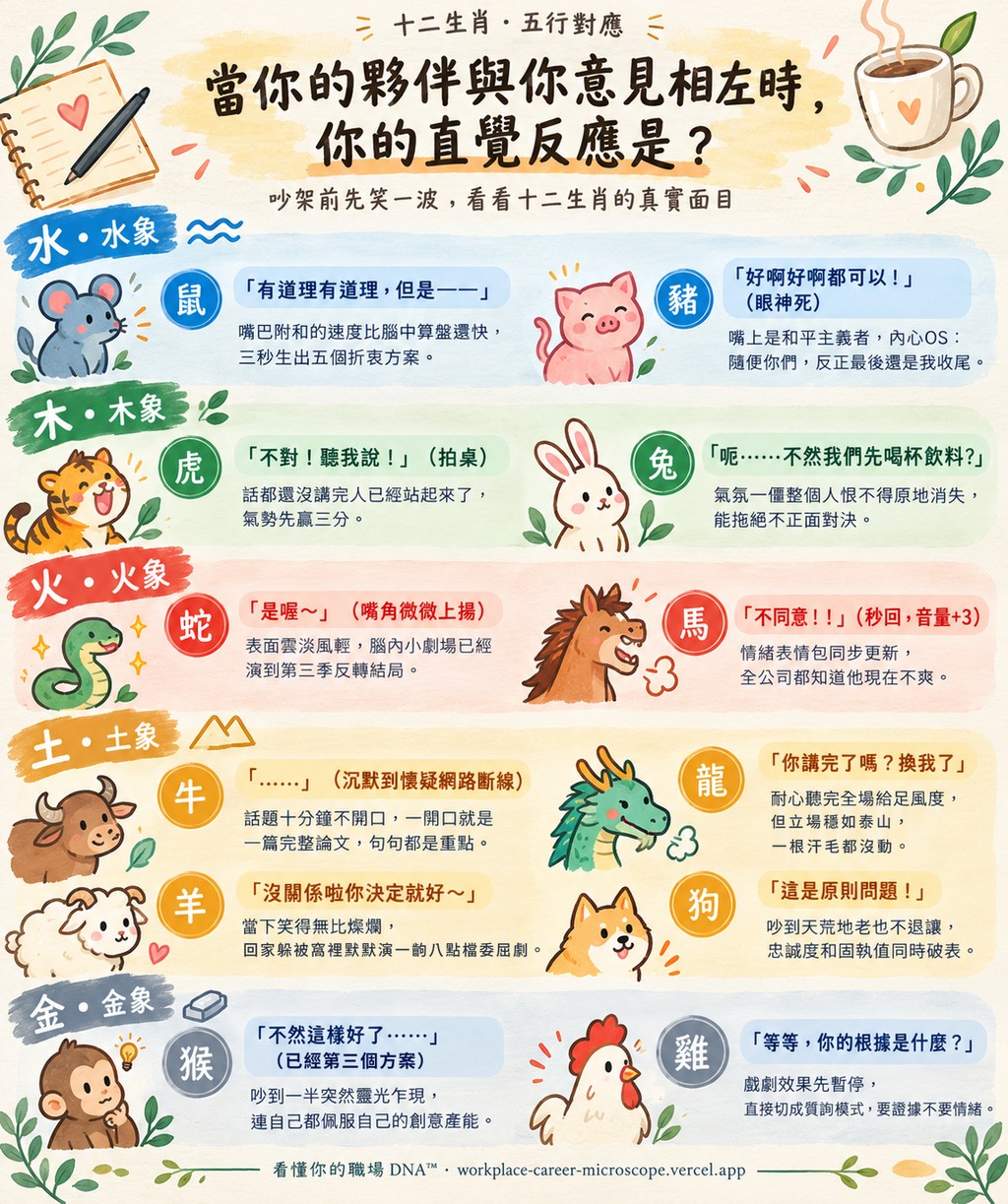 當你的夥伴與你意見相左時,你的直覺反應是?